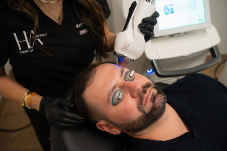 Male patient receiving an advanced Sciton Halo Tribrid laser resurfacing treatment at House of Aesthetics.